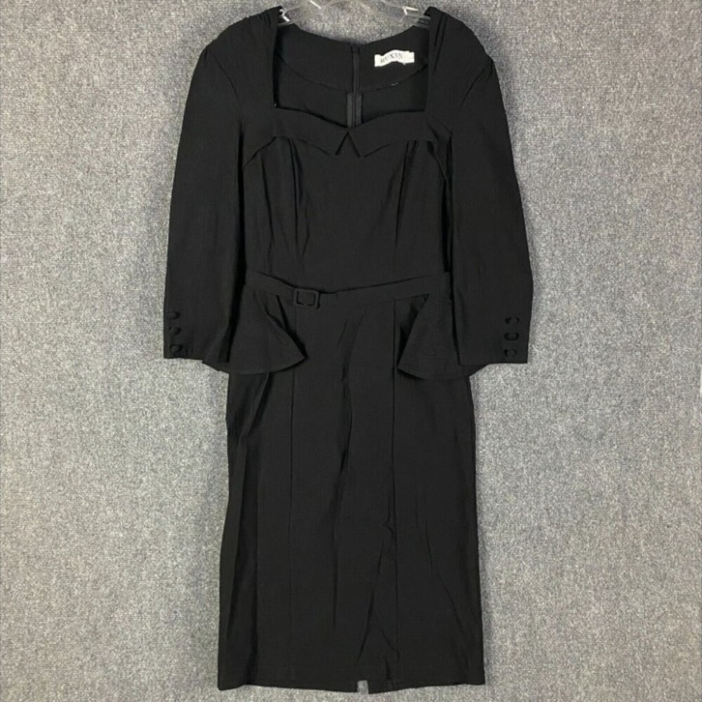 Muxxn Dress Women's Large Sheath 3/4 Sleeve Black Rayon Blend L‎